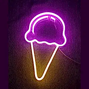 Pembe Renkli Külah Dondurma Figürlü Led Neon Tabela