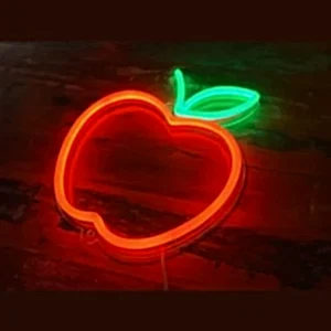 Kırmızı Gövdeli ve Yeşil Yapraklı Elma Figürlü Led Neon Tabela