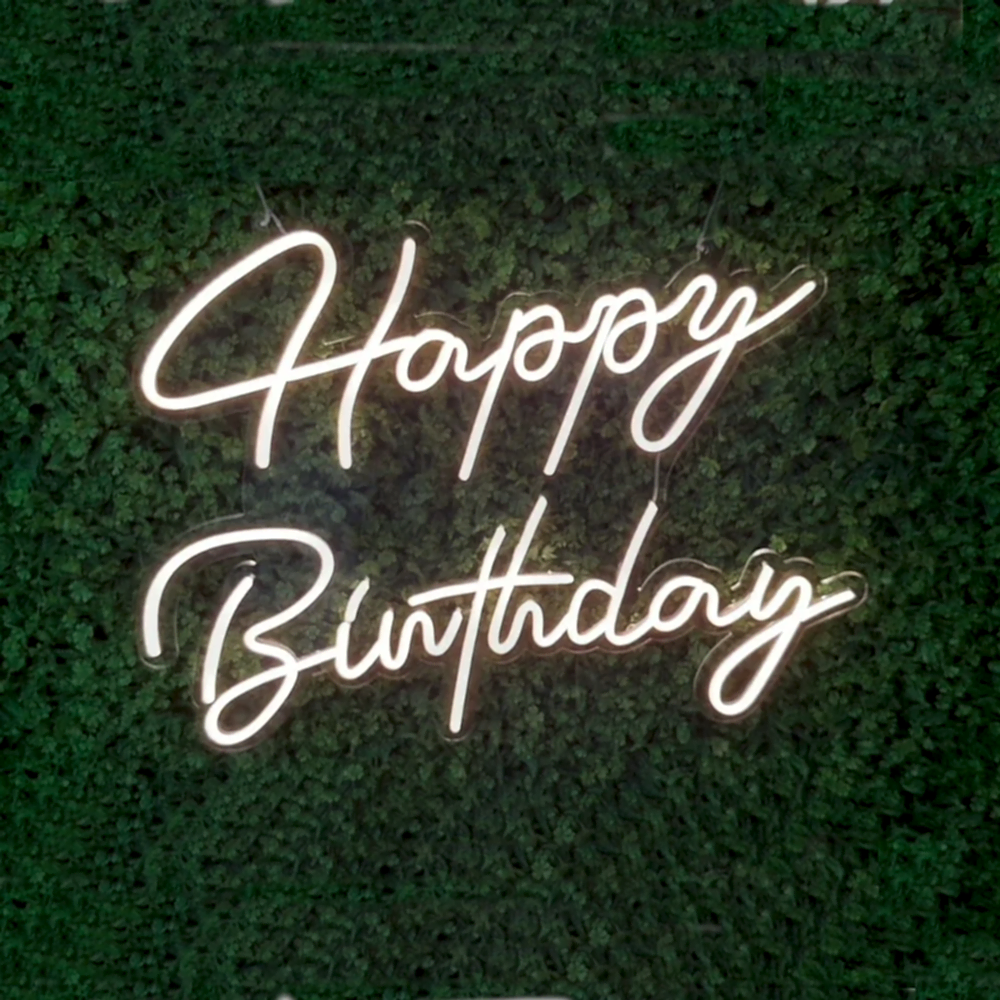 Sıcak Beyaz Renkli El Yazısı Happy Birthday Led Neon Tabela