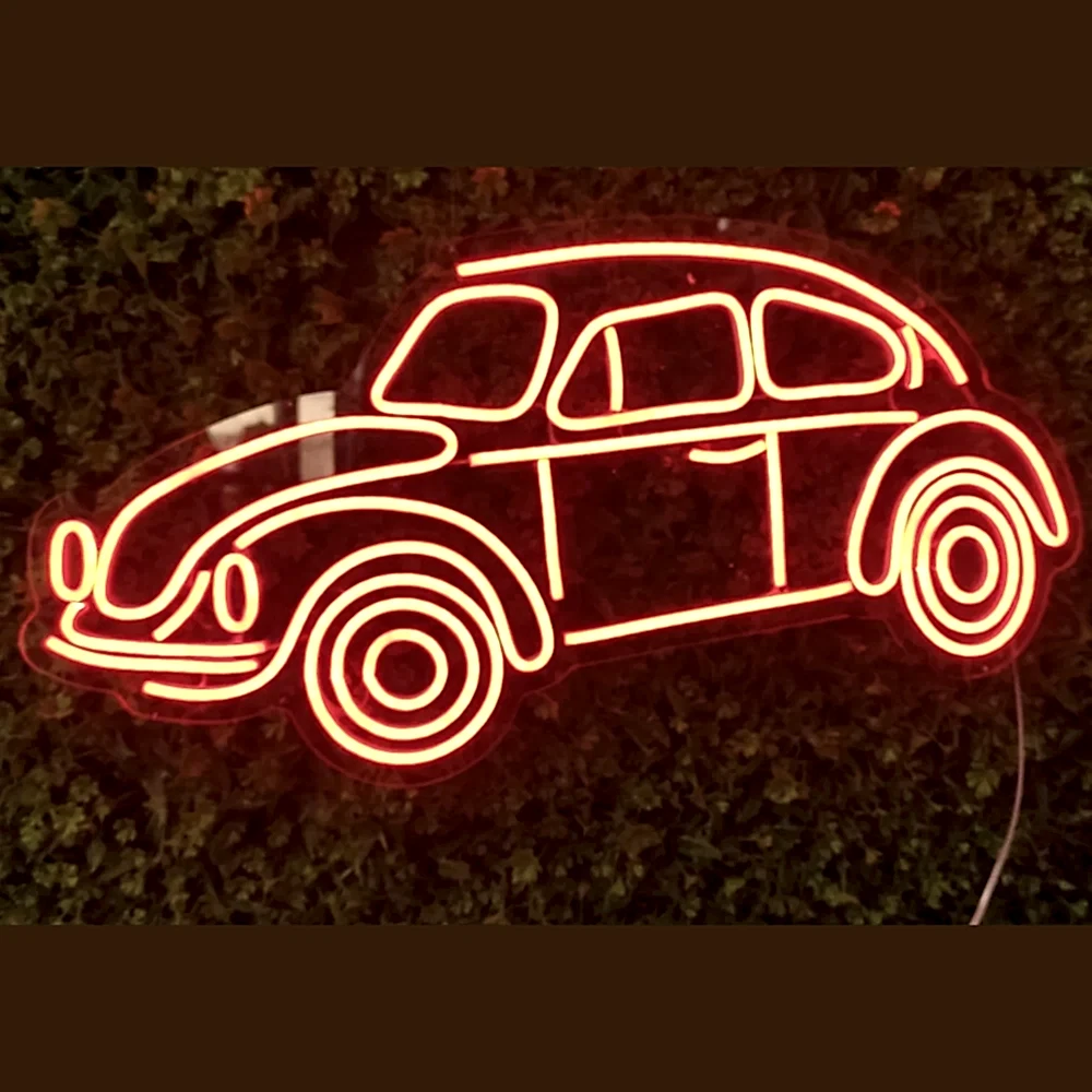 Turuncu Renkli Vosvos Kaplumbağa Klasik Araba Led Neon