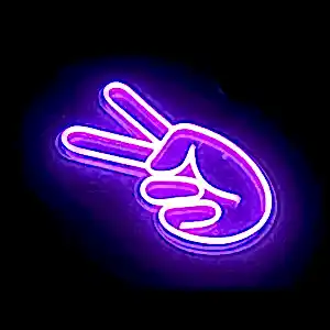 Mor Renkli Barış Sembolü ve Pembe Zafer İşareti Led Neon Tabela