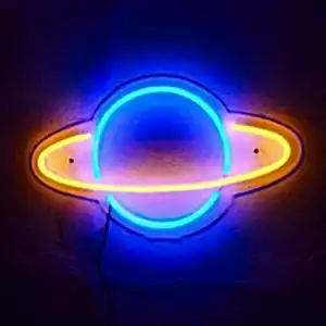 Satürn Gezegen Formunda Halkalı Led Neon Tabela