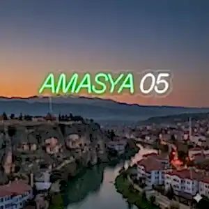 Kral Kaya Mezarları Silüetli ve Amasya 05 Yazılı Yeşil Beyaz Led Neon Tabela