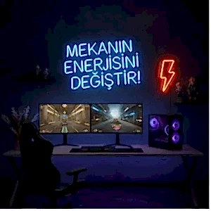 Oyun Masası Üzerinde Mavi Renkli Mekanın Enerjisini Değiştir Led Neon Tabela